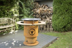 Moesta Bandit FirePlace 57 Cm Durchmesser - Inkl. BBQ Disk (Ø 75 Cm) Und Ablagebretter Bambus -GrillProfi Werkstatt Moesta Bandit Feuerstelle BBQ Disk Terasse